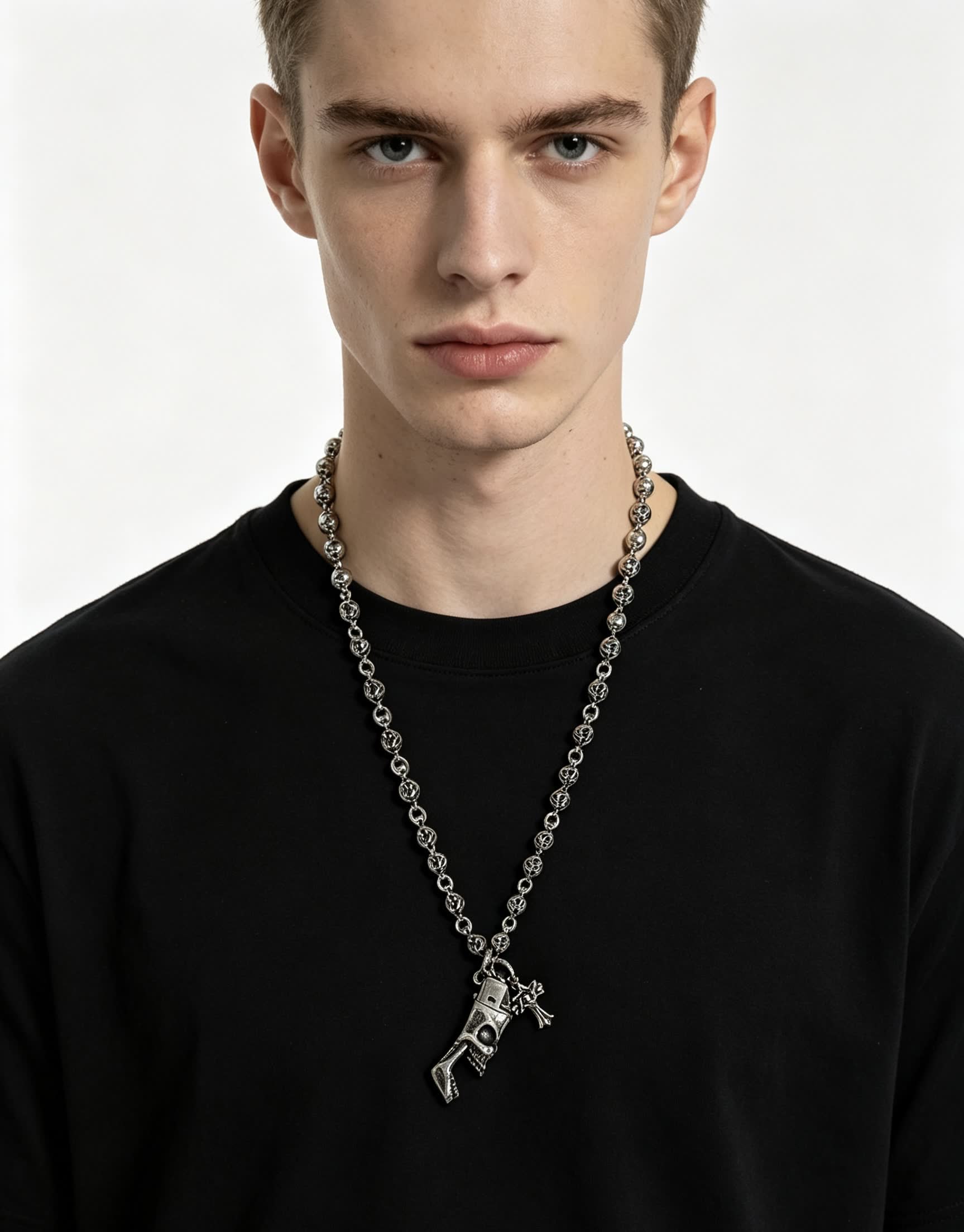 Chrome Hearts Silver Skull and Crossbones Necklace